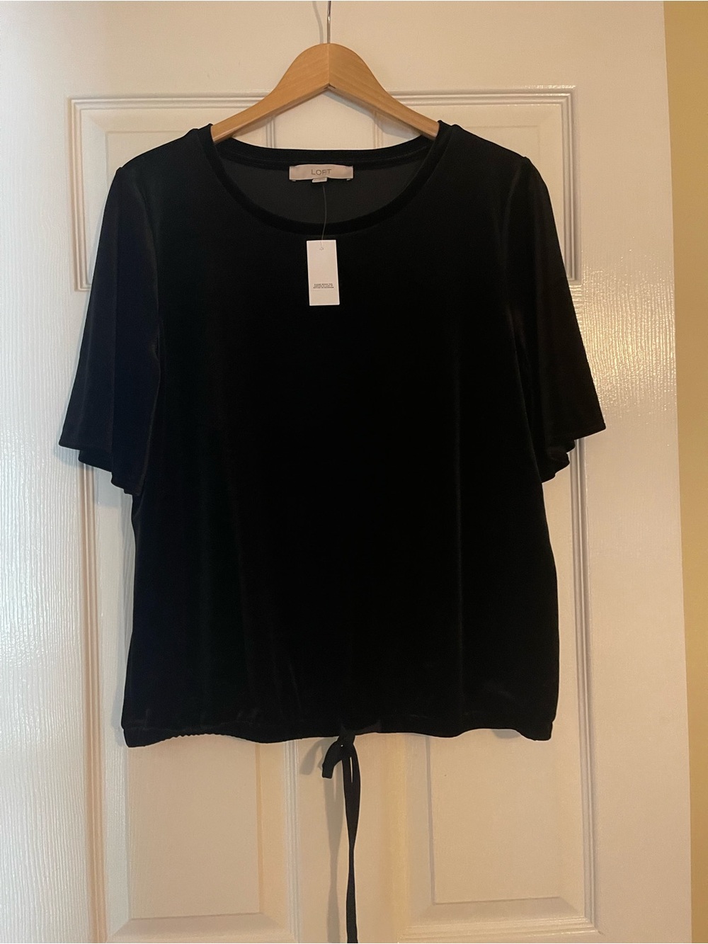 LOFT Black Velvet Short Sleeve Drawstring Tee